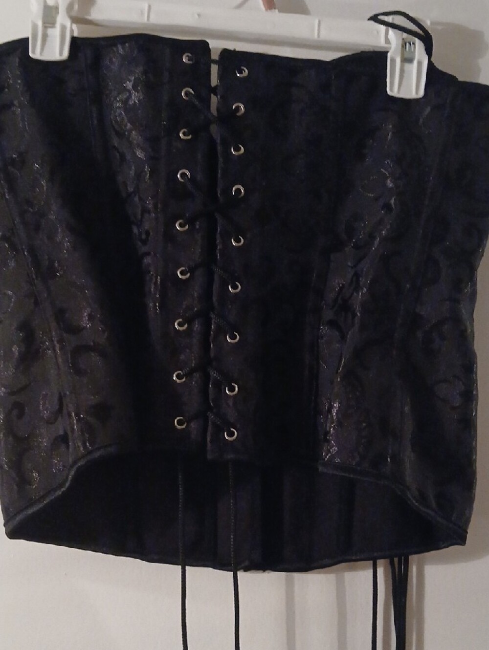 Black Jacquard Corset Brocade Lace-Up Bustier Waist Trainer Large/2X - Picture 4 of 15